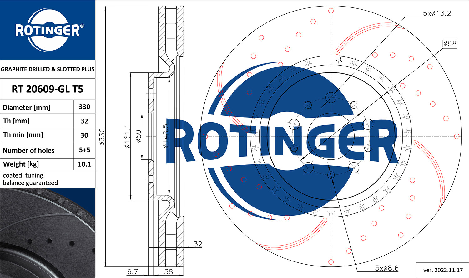 ROTINGER Féktárcsa, mind RT20609-GLT5_ROT